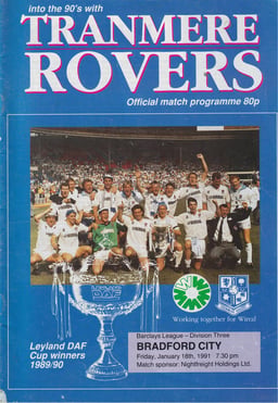 Tranmere Rovers v Bradford City Match Programme 1991-01-18